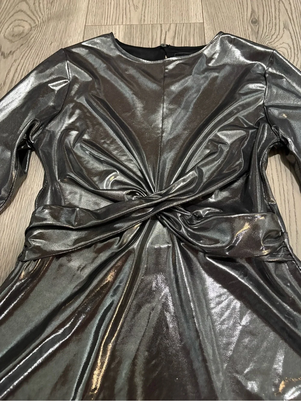 Zara Girls Metallic Silver Knot Dress Size 11-12 NWOT
